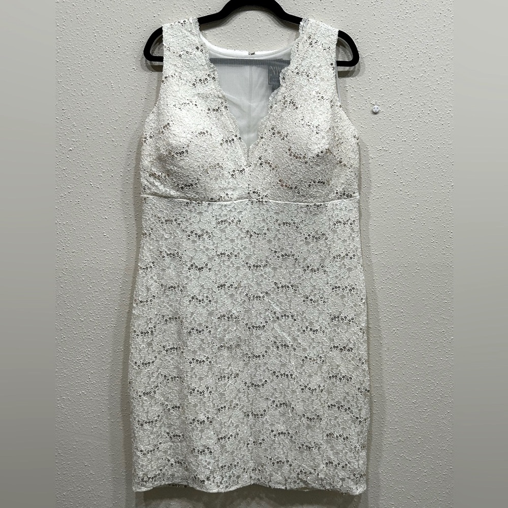 Nightway Women's Sequined Glitter Lace- Ivory - Picture 4 of 8